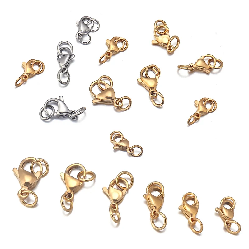 

20Pcs Stainless Steel Gold Lobster Clasp Rings Hooks Connectors For Bracelet Necklace Chain DIY Jewelry Making Findings Supplies