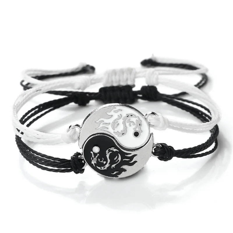 2 pièces/ensemble Dragon Tai Chi Gossip Bracelet tressé pour femmes hommes meilleurs amis Bracelets Yin Yang réglables Couple bijoux de mode 22