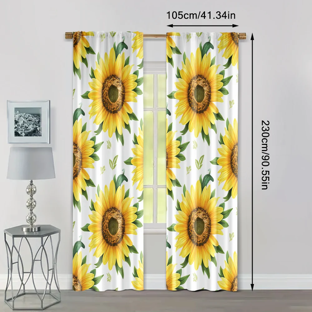 2pcs, Curtain Fabric Sunflower Aesthetic Polyester Easy Install (without rod) Thermal Insulation, and Room Darkening Functions 4