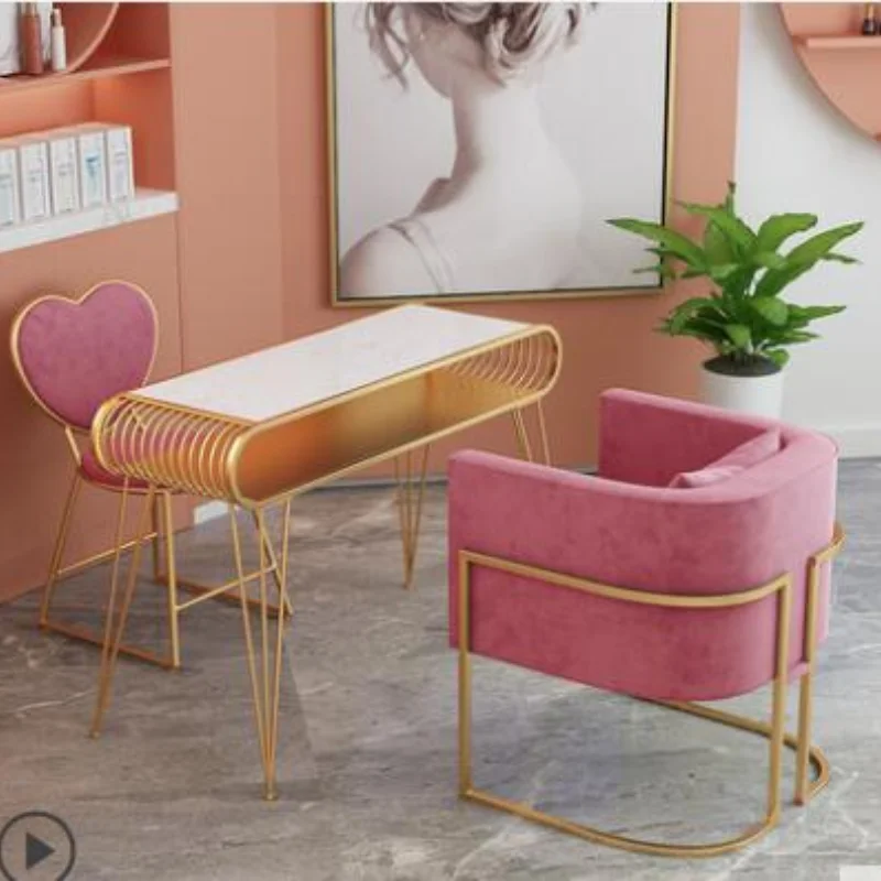 Gold Plated marble manicure tables and chairs, two single manicure tables and chairs