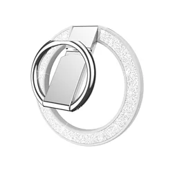 Sparkling Magnetic Ring Holder - 360° Rotating Phone Stand with Foldable Kickstand Bracket (White Silver)