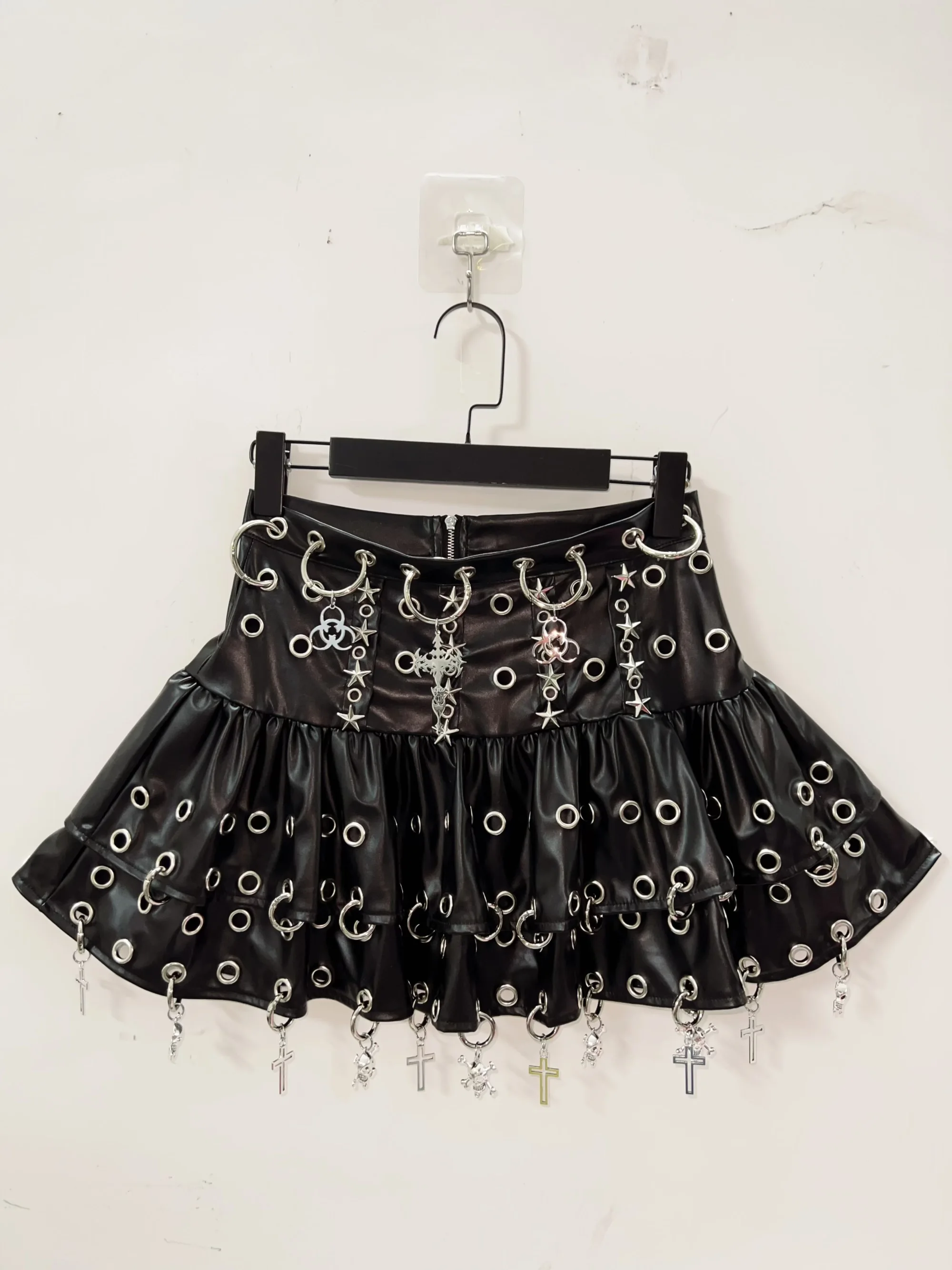 Faux Leather Metal Pendant Chain Skirt 2