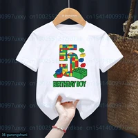 Blocs de construction 1-10 anniversaire garçons T-shirt bloc drôle impression graphique enfant en bas âge T-shirt cadeaux enfants fête d'anniversaire vêtements T-shirt 1
