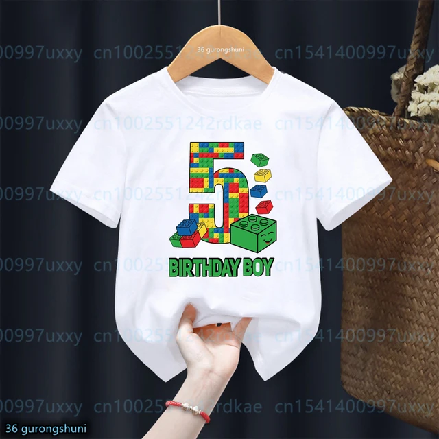 Blocs de construction 1-10 anniversaire garçons T-shirt bloc drôle impression graphique enfant en bas âge T-shirt cadeaux enfants fête d'anniversaire vêtements T-shirt 1