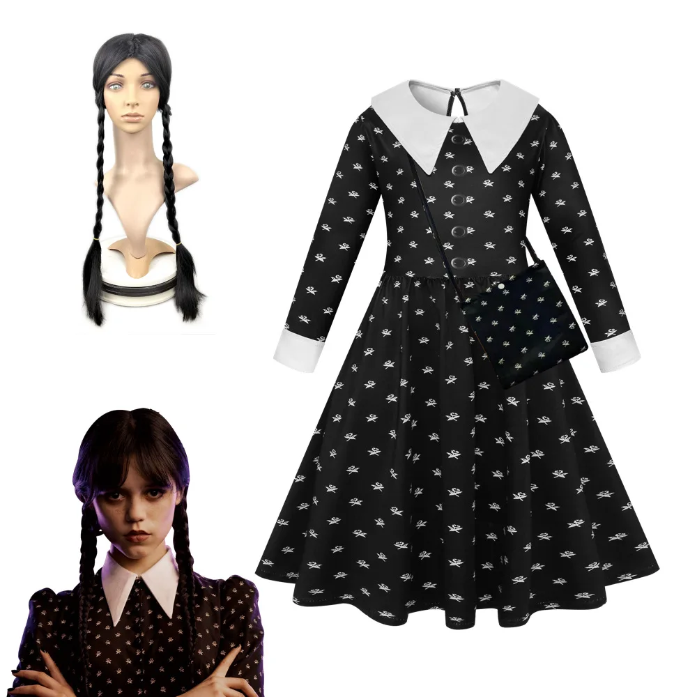 Io Odio Tutto Il Costume Cosplay Del Venerdì Halloween Girls Addigs Morticia Cosplay Dress Outfit Vintage Black Gothic Clothes