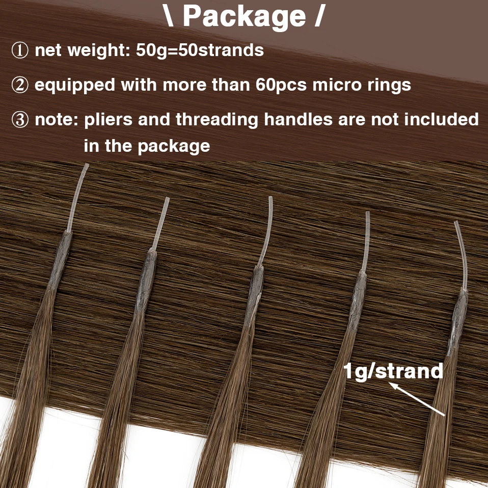 S-noilite Remy Hair 1g Elastic Rope Micro Loop Human Hair Extensions Microlink Micro Ring 50 Strands/Pack Straight Natural