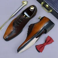 2025 New Men's High-End Handmade Cowhide Business Dress Leather Shoes Block Oxford Wedding Shoes