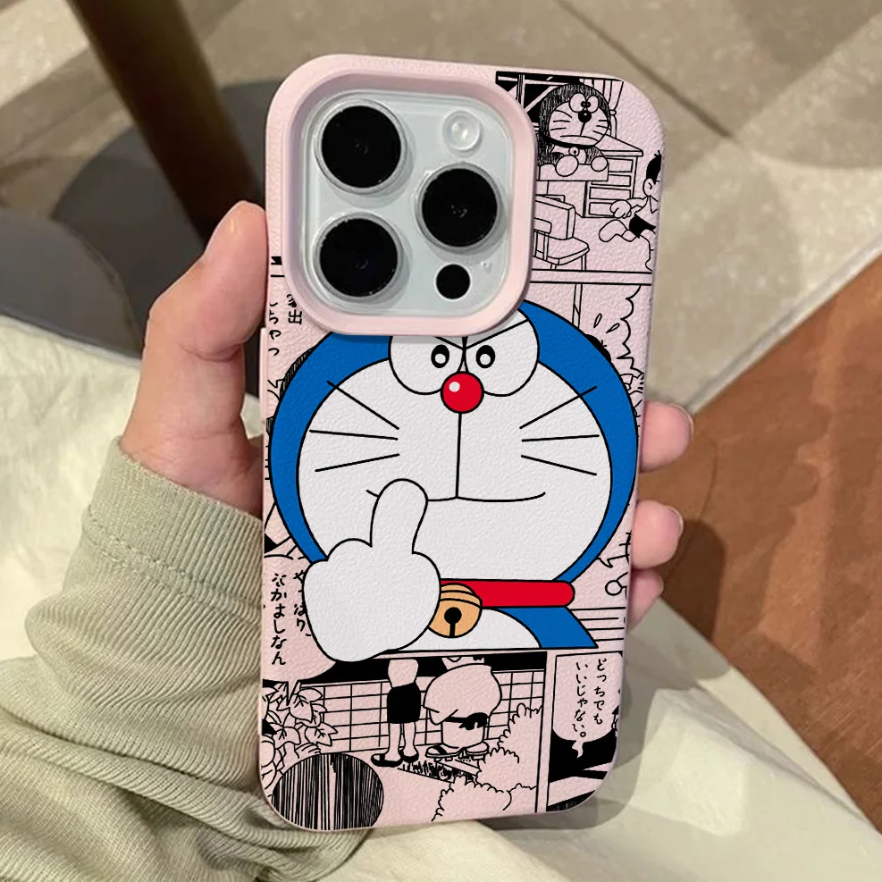 Cartoon D-Doraemon Lichee Leather Pattern Shockproof Phone Case