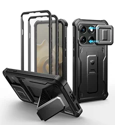 Kickstand Case with Built - in Magnetic Slide Camera Cover - Heavy Duty Shockproof Protection Phone Case for Motorola Edge (2025) (Black)