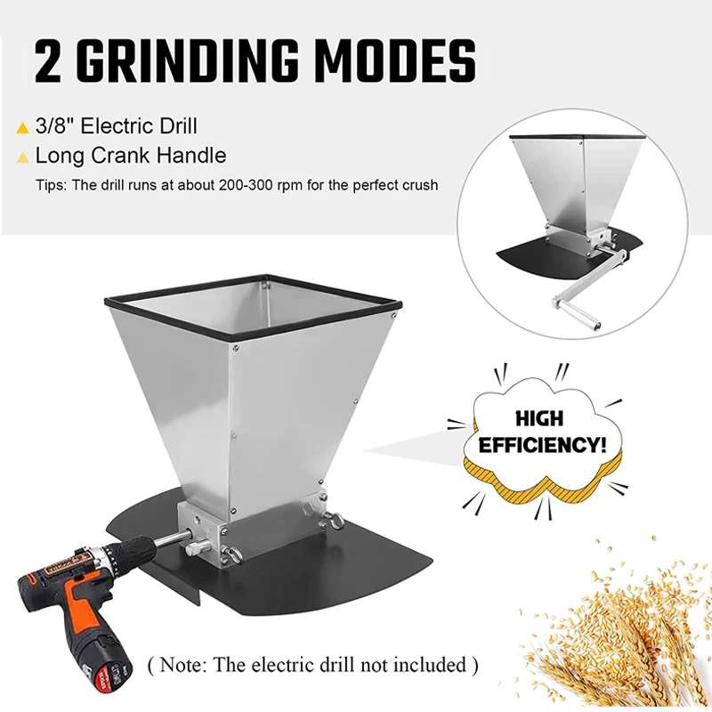 Malt Mill Brewery Double Roller Mill Stainless Steel Barley Crusher Grain Mills with Stand Best Malt Grinder For Home Brewing