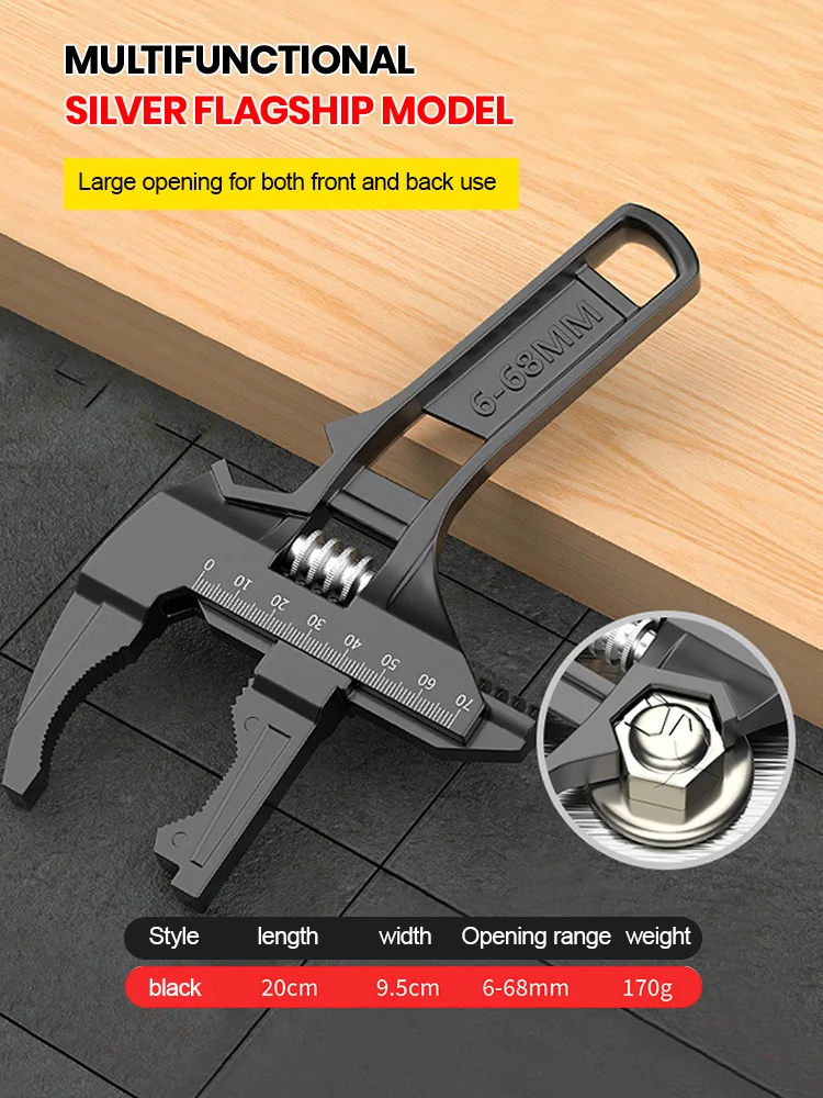 Adjustable Wrench Universal Live Mouth Spanner 6-68mm Adjustable Large Opening Wrench Kitchen Bathroom Pipe Wrench Hand Tools