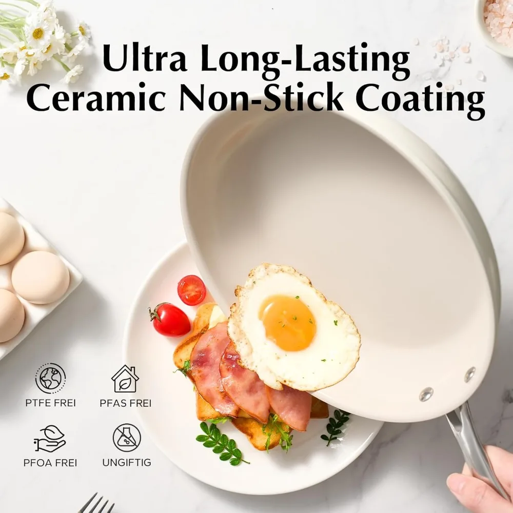 Nonstick Frying Pans Set, Ceramic Pan Skillet, Non Toxic Pans for Cooking, 8" 9.5" 11" Ceramic Frying Pan Set PFAS & PTFE & PFO