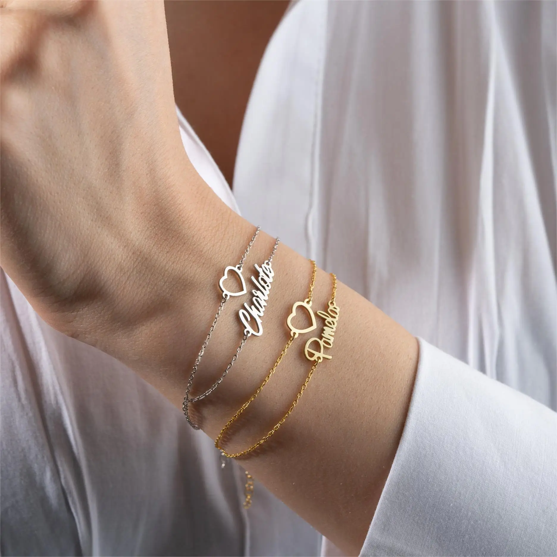 Romantic Double Layer Customized Name Bracelet Multi Layer Text Bracelet with Heart Stainless Steel Jewelry Women Gift logo stylus ballpoint pens custom logo free logo design shipping free 20pcs with your logo text customized on pen body