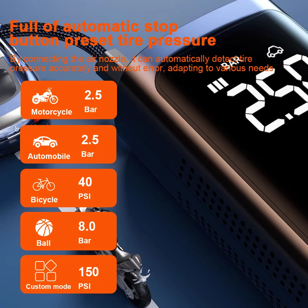 Air Pump Compressor High Precision Car Tire Inflator LCD Digital Display Wireless Portable Air Injector for Car Motorcycle Bike