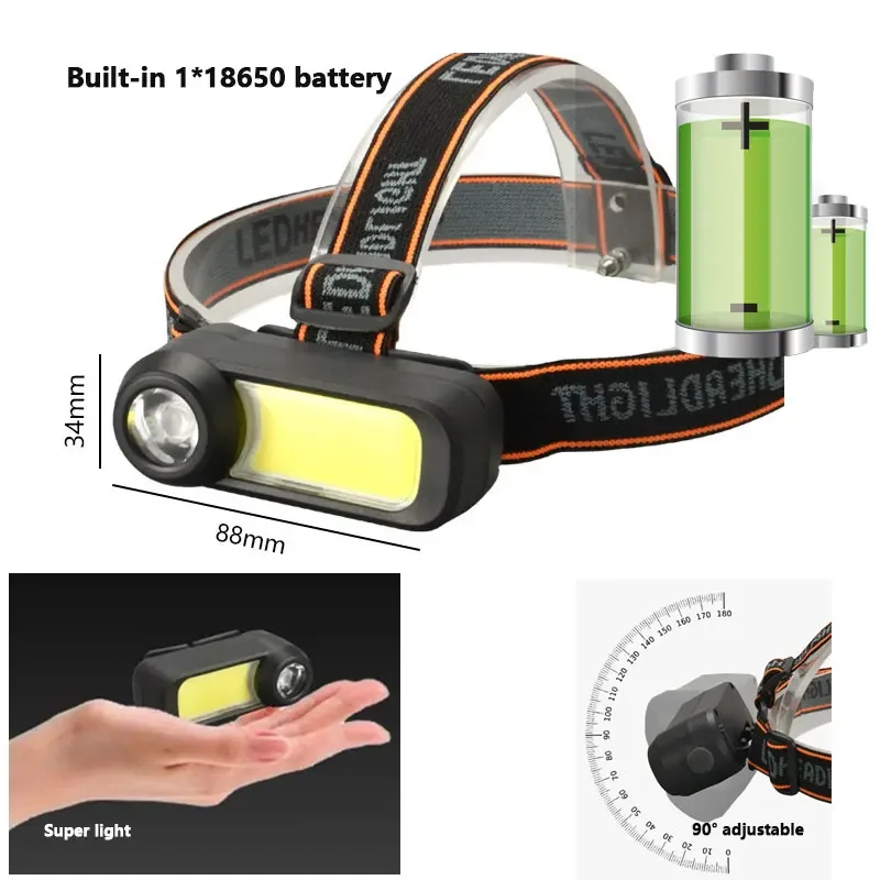 Super Bright COB LED Headlamp Long Range USB Rechargeable Use 18650 Battery Waterproof Portable head flashlight cob headlamp