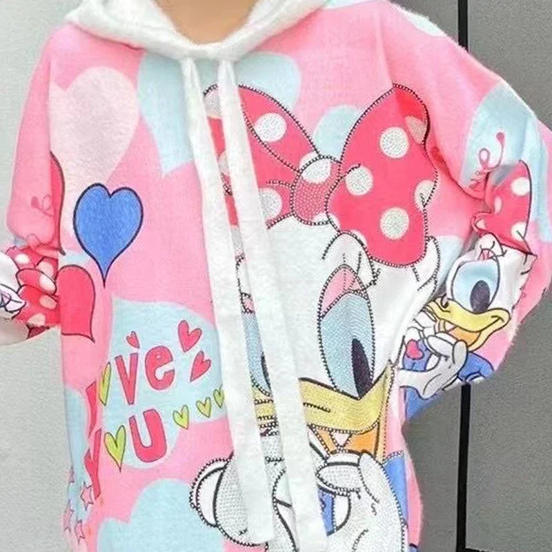 Heavy Embroidery Hot Drilling Cartoon Printed Soft Glutinous Sweater Female 2022 Autumn and Winter New Loose Casual Hooded Top