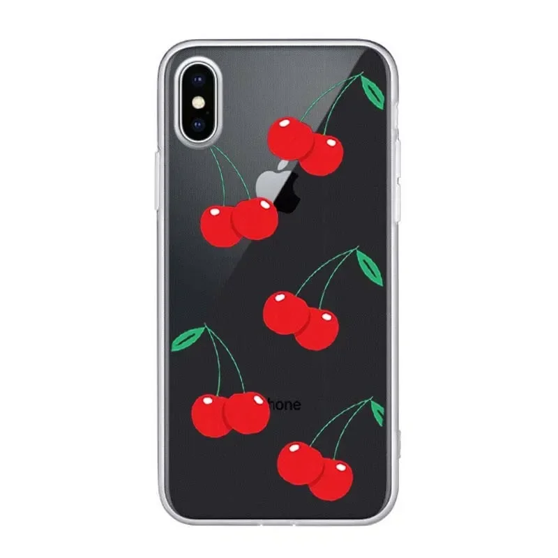 Cherries Silicone Transparent Soft Phone Case - Clear Fruit Design Cover