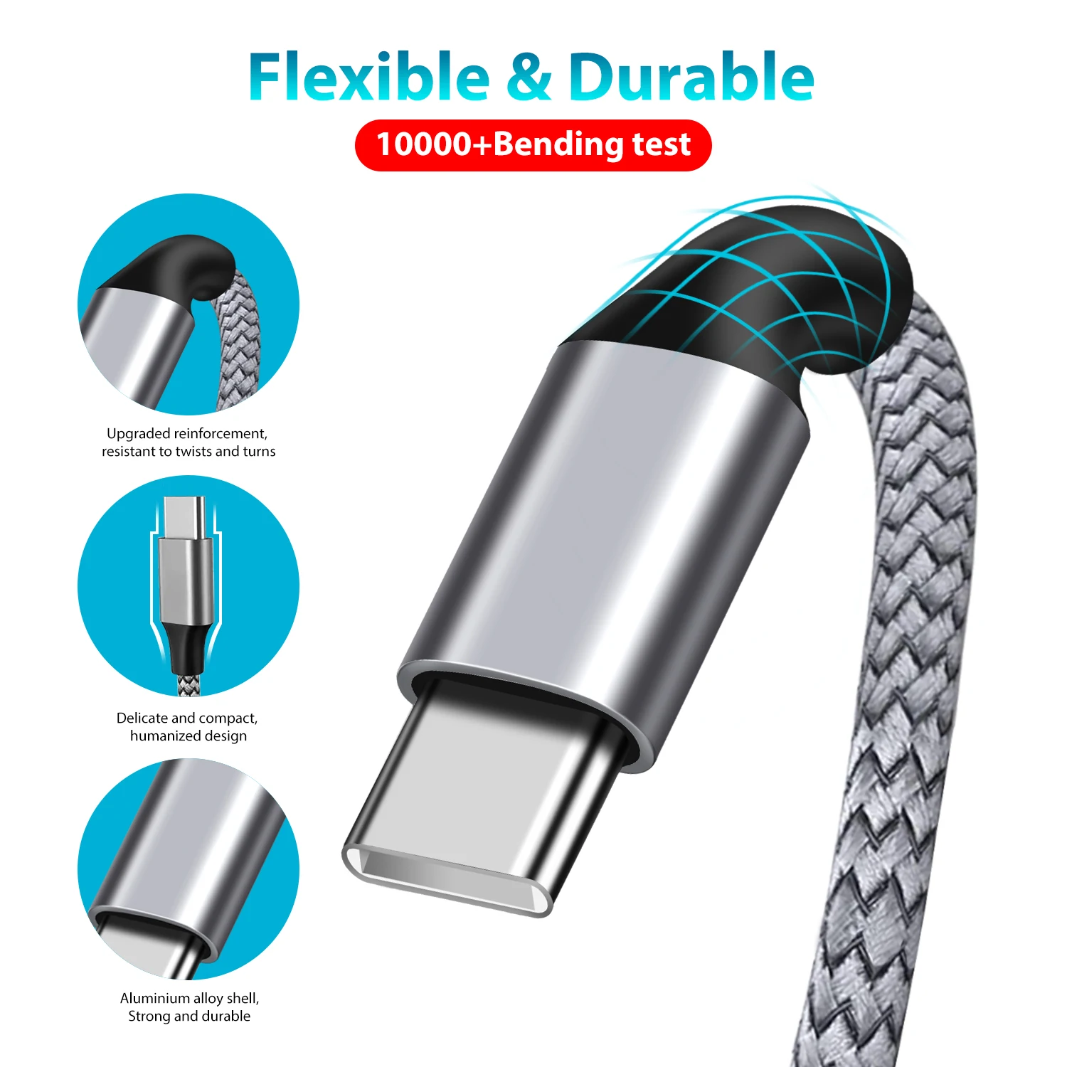 High-Speed Nylon Braided USB-C Fast Charging Cable, 60W PD, Available in Multiple Lengths