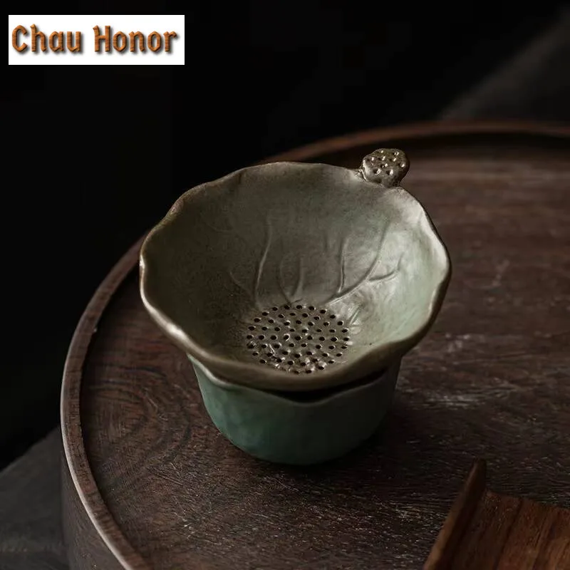 Japanese Kiln Change Lotus Leaf Tea Separator Infusor Vintage Tea Strainer Dispenser Tea Soaking Tea Filter Teaware Decoration