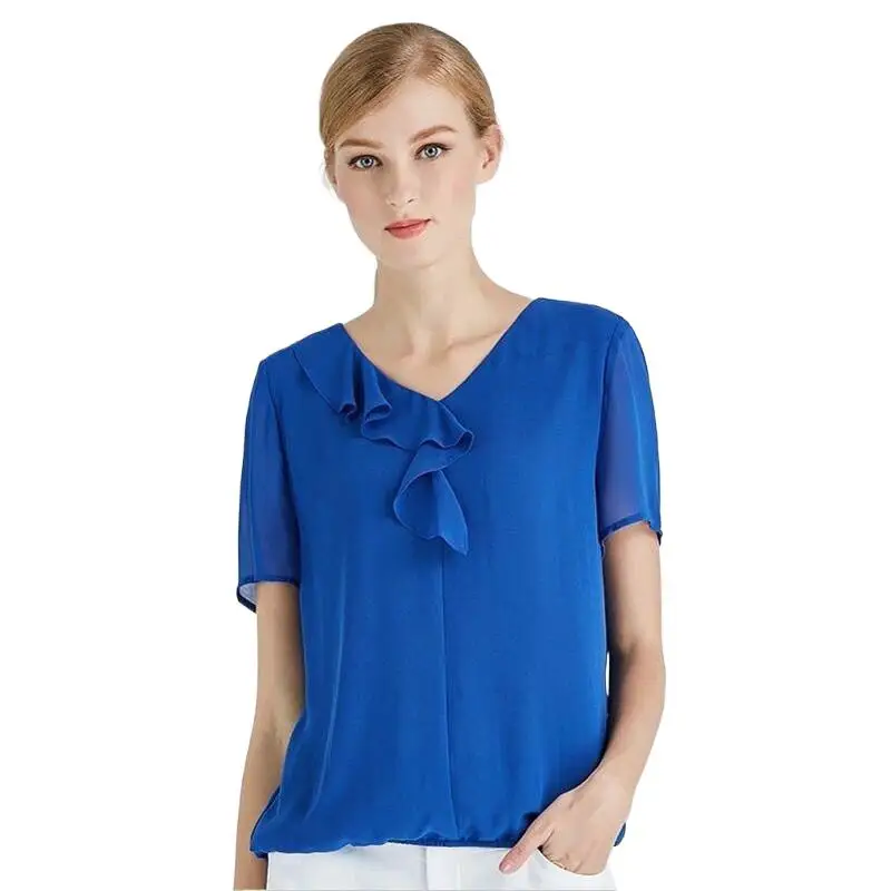 

2024 Women' Short Sleeves Chiffon Shirt women Tops Office Blouses Formal Elegant Ladies' Ruffles Blusas Shirts blusa feminina