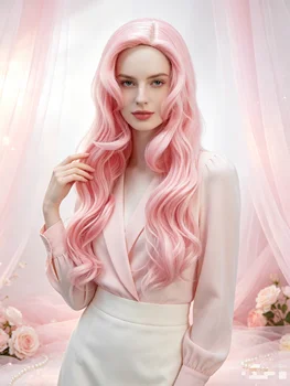 Parrucca sintetica con capelli ricci lunghi e frangia rosa - Per cosplay di Fluttershy di My Little Pony, parrucca per animazione e realtà virtuale