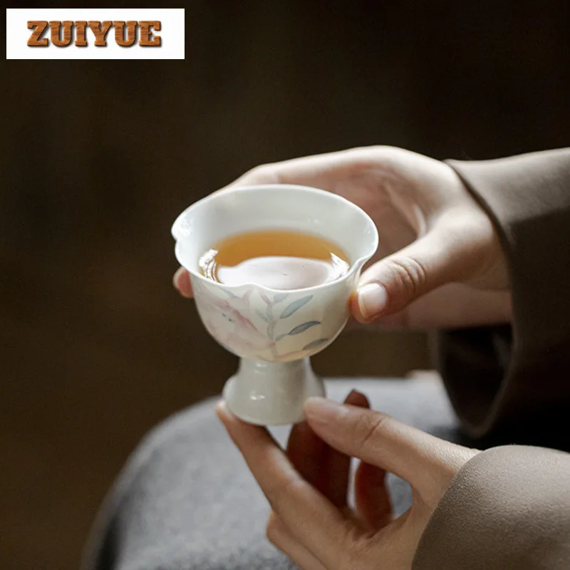 2pc/lot Japanese Hand Drawn Lily High Footed Teacup Ancient Flower Mouth Tea Bowl Cup For Tea Personal Cup Chazhan Mug 75ml