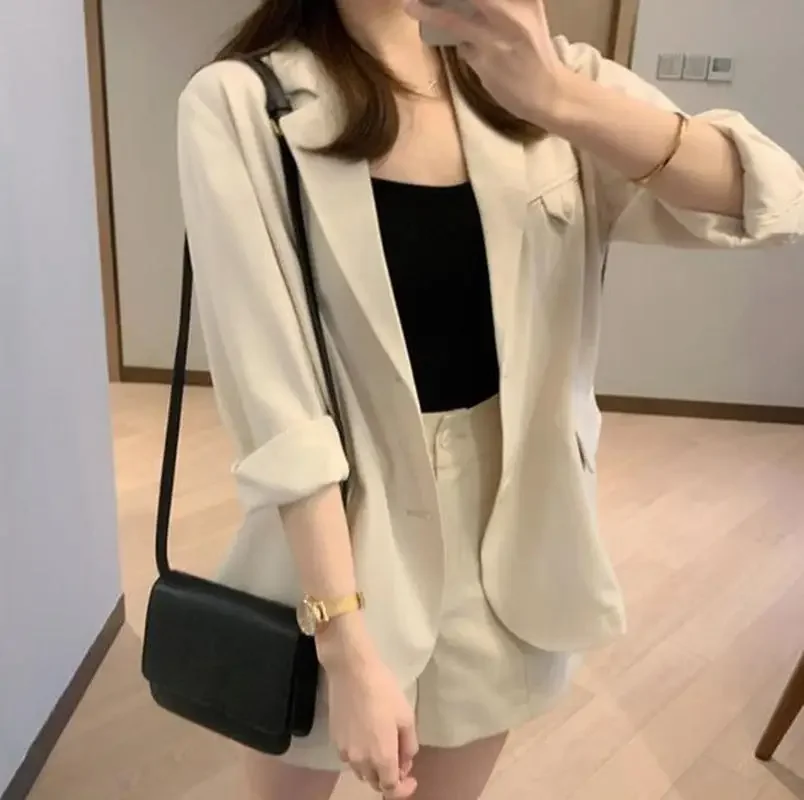 2024 Korean Preppy Style Single Breasted Blazer Spring Autumn New Fashion Chic Skirt Suits Women Solid Colors Office Blazers