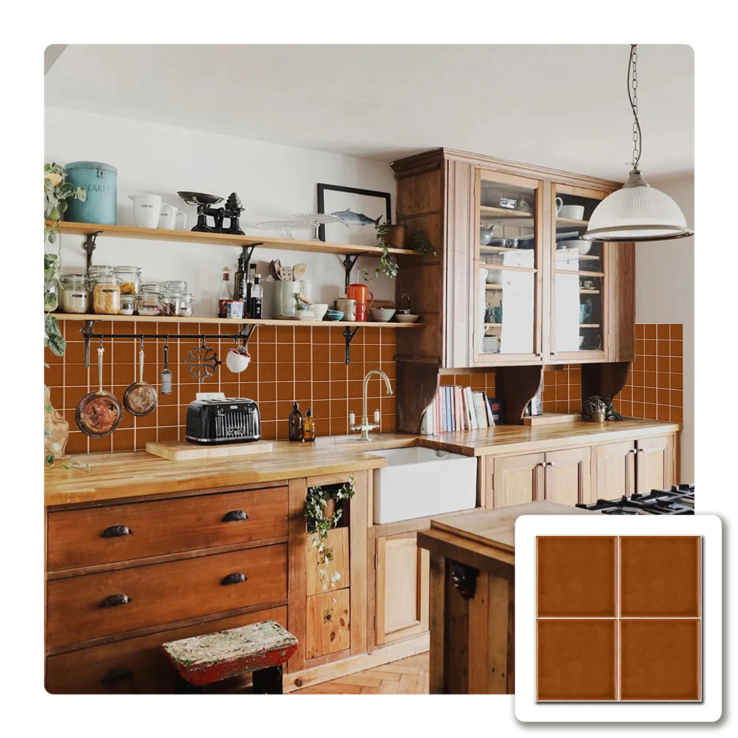 

Glossy Provence Brick Vinyl Sticker Peel and Stick, Self-Adhesive Wall Tile Transfers Backsplash Sticker Decal for Kitchen Bathr