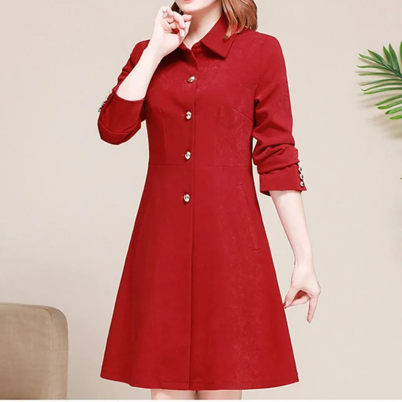 2023 Spring and Autumn New Trench Women Mid Length  Korean Style Large Size Small Popular Fashion British Overknee Coat  L-6XL