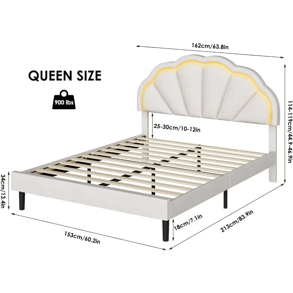 Upholstered Smart LED Bed Frame with Adjustable Chic Petal Headboard, Soft Princess Size Platform Bed Frame for  bedframe 2