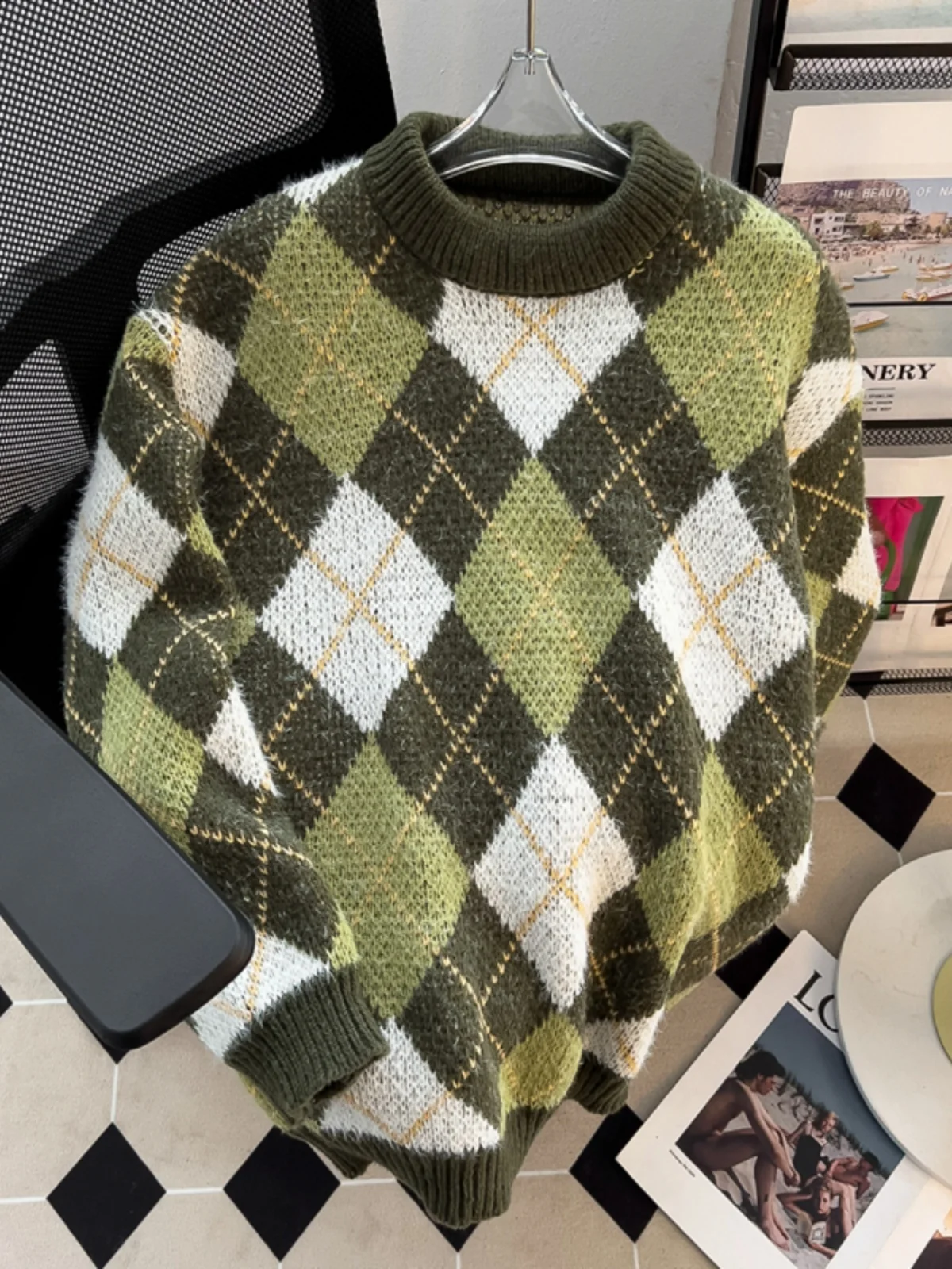 

Мужской пуловер с круглым вырезом, повседневный Трикотажный Свитер оверсайз в уличном стиле, модель S95 на осень и зиму, 2024