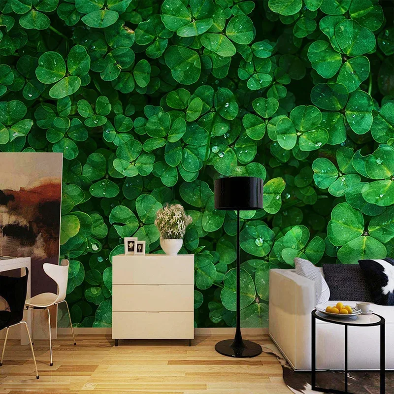 

Custom 3D Mural Wallpaper Green Clover Photo Wall Painting Living Room Cafe Restaurant Backdrop Wall Decor Papel De Parede Sala