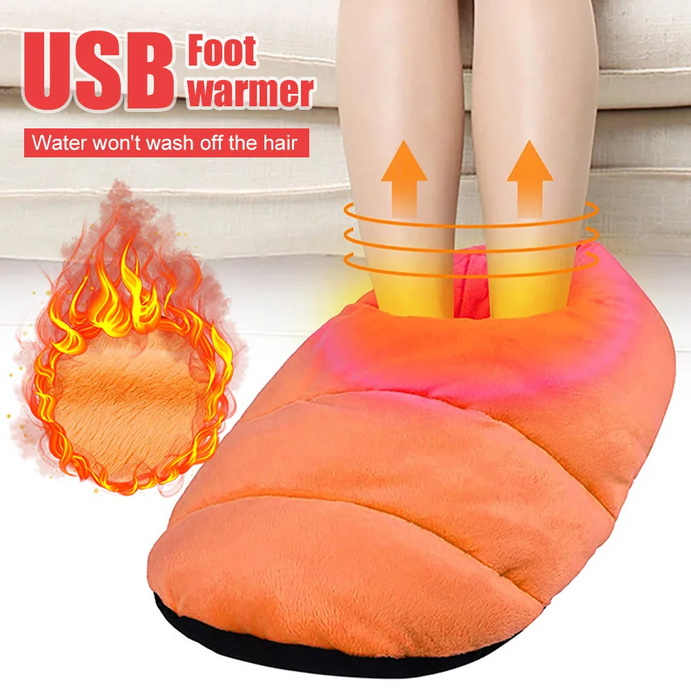 USB Electric Heated Shoes Feet Warmer Comfortable Soft Electric Heating Foot Cushion Washable Detachable Heated for Home Office