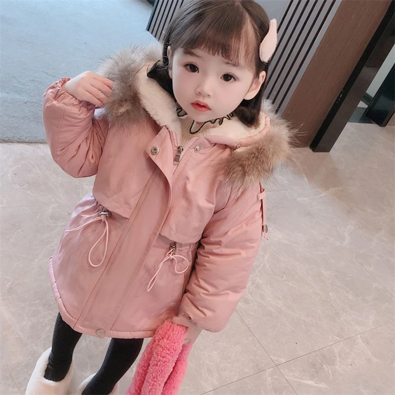 여아용 후드 플러스 벨벳 코트, 두꺼운 외투, 따뜻한 겨울 상의, 면, 십대 양털, 어린이 C, 2023, 가을