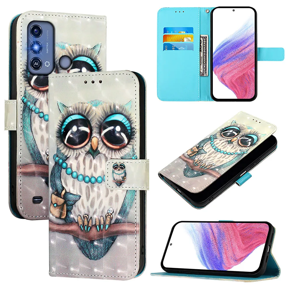 Cute Owl & Floral Butterfly Printed Flip Leather Wallet Phone Case