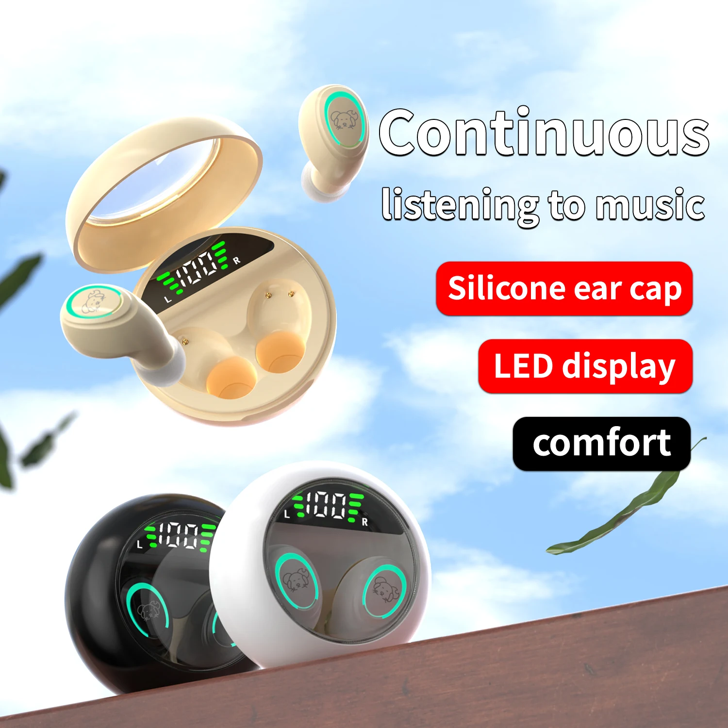 Bluetooth Headphones Wireless Earbuds 48hrs Talktime Digital Display Sports Ear Buds IPX5 Waterproof Earphones for Phone Laptop
