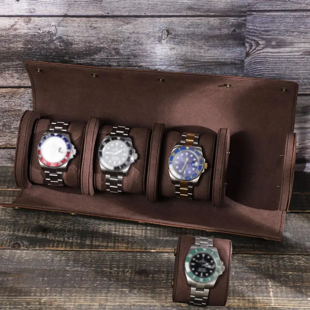 

4 Slots Watch Roll Travel Case Portable Vintage PU Leather Watch Organizer Display Storage Box For Men Jewelry Pouch Organizer