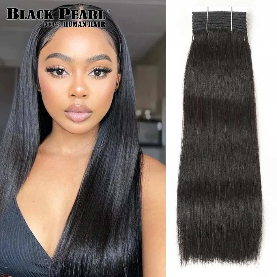 Black Pearl Light Yaki Straight Human Hair Bundles Double Weft Bouncy Fluffy Yaki Straight Remy Natural Black Hair 100g/Bundle