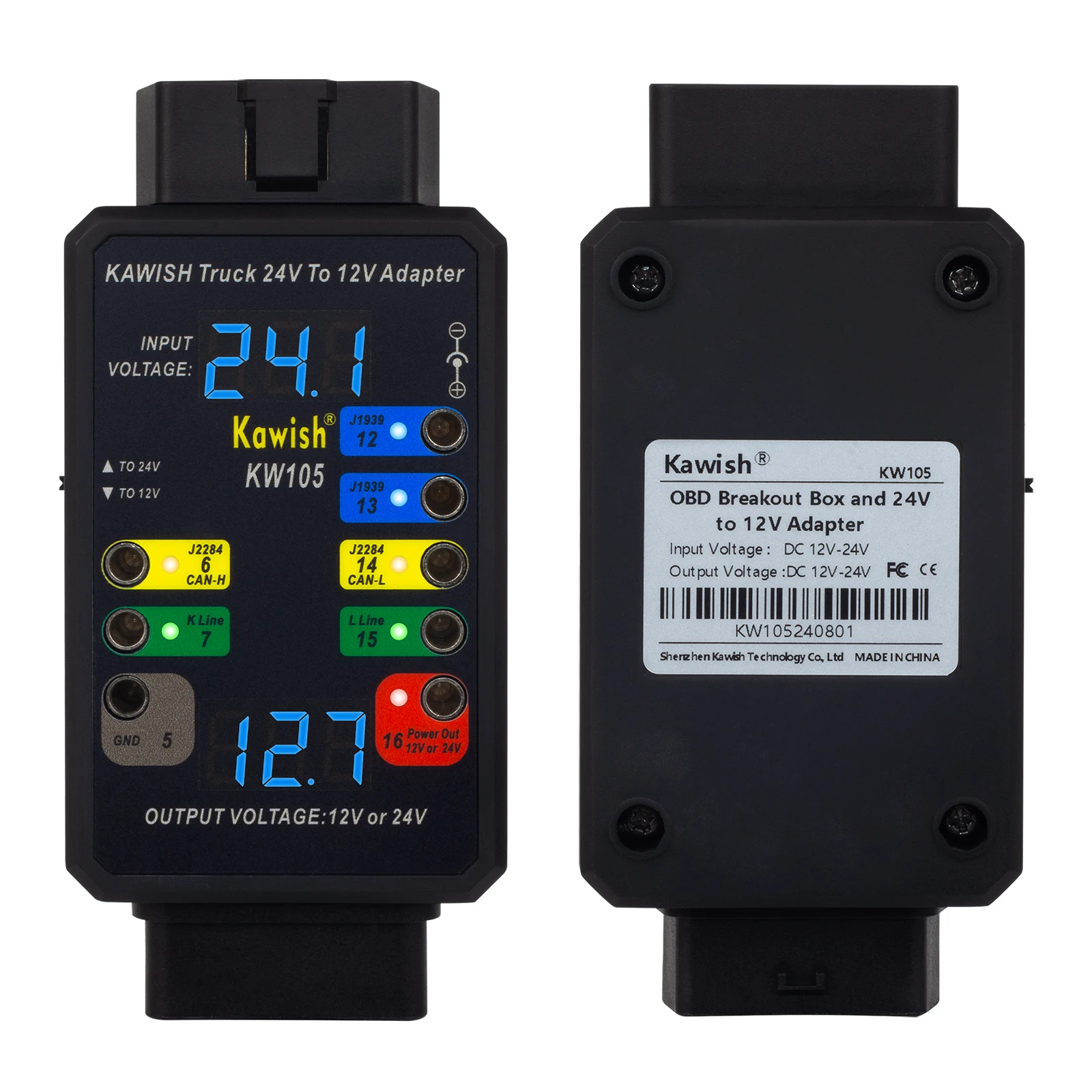 Free Ship! KW105 24V to 12V Heavy Duty Truck Adapter for X431 for Truck Converter Heavy Duty Vehicles,OBD Breakout box Function