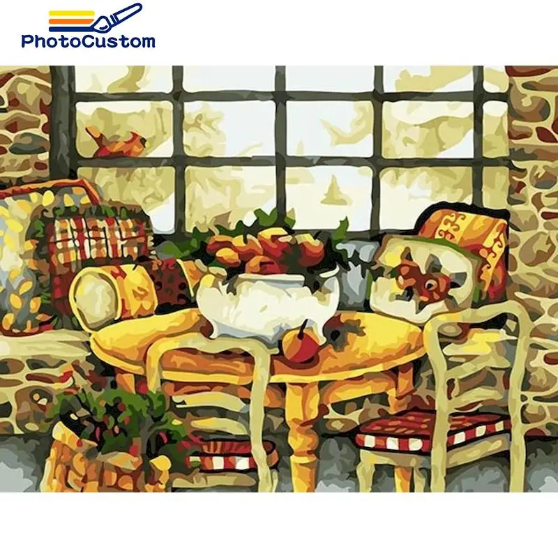 

PhotoCustom Diy Paintings By Number Landscape Kits With Frame Oil Painting Scenery Acrylic Paint Home Wall Decor