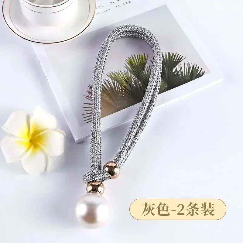 2pcs Pearl Curtain Tiebacks Decorative Fixings Rope Tiebacks No Punch Adjustable Pull-outs curtain tiebacks
