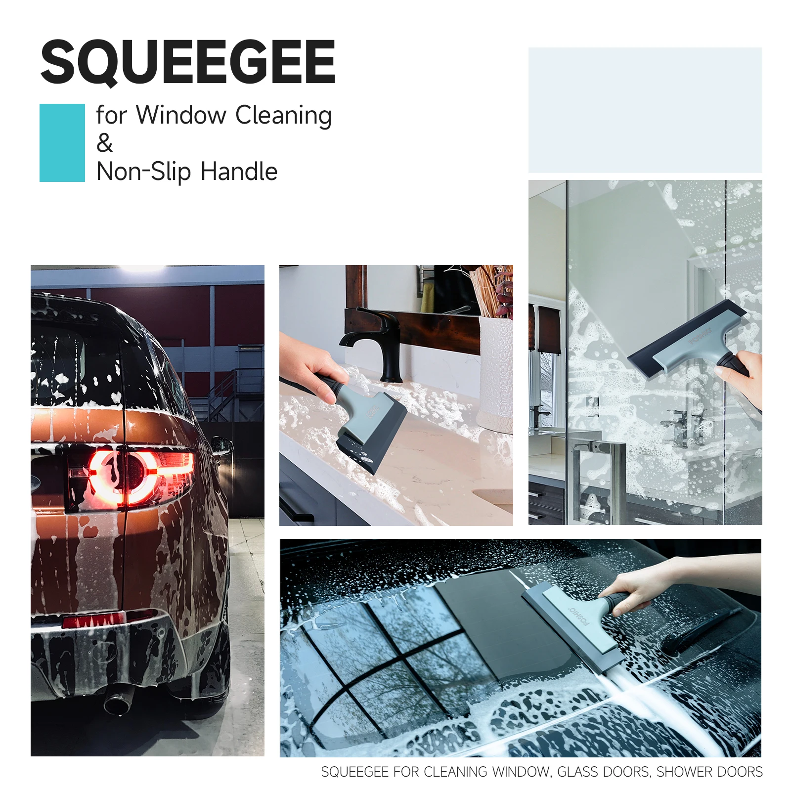 FOSHIO 5/8Inch Soft Blade Rubber Handle Window Squeegee Car Wash Household Glass Water Removal Wiper Ice Scraper For Door Mirror