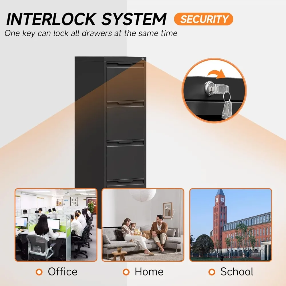 metal file cabinet with lock, 4 drawer filing cabinet for home office, locking vertical filing cabinet for a4/f4/lagel/letter a