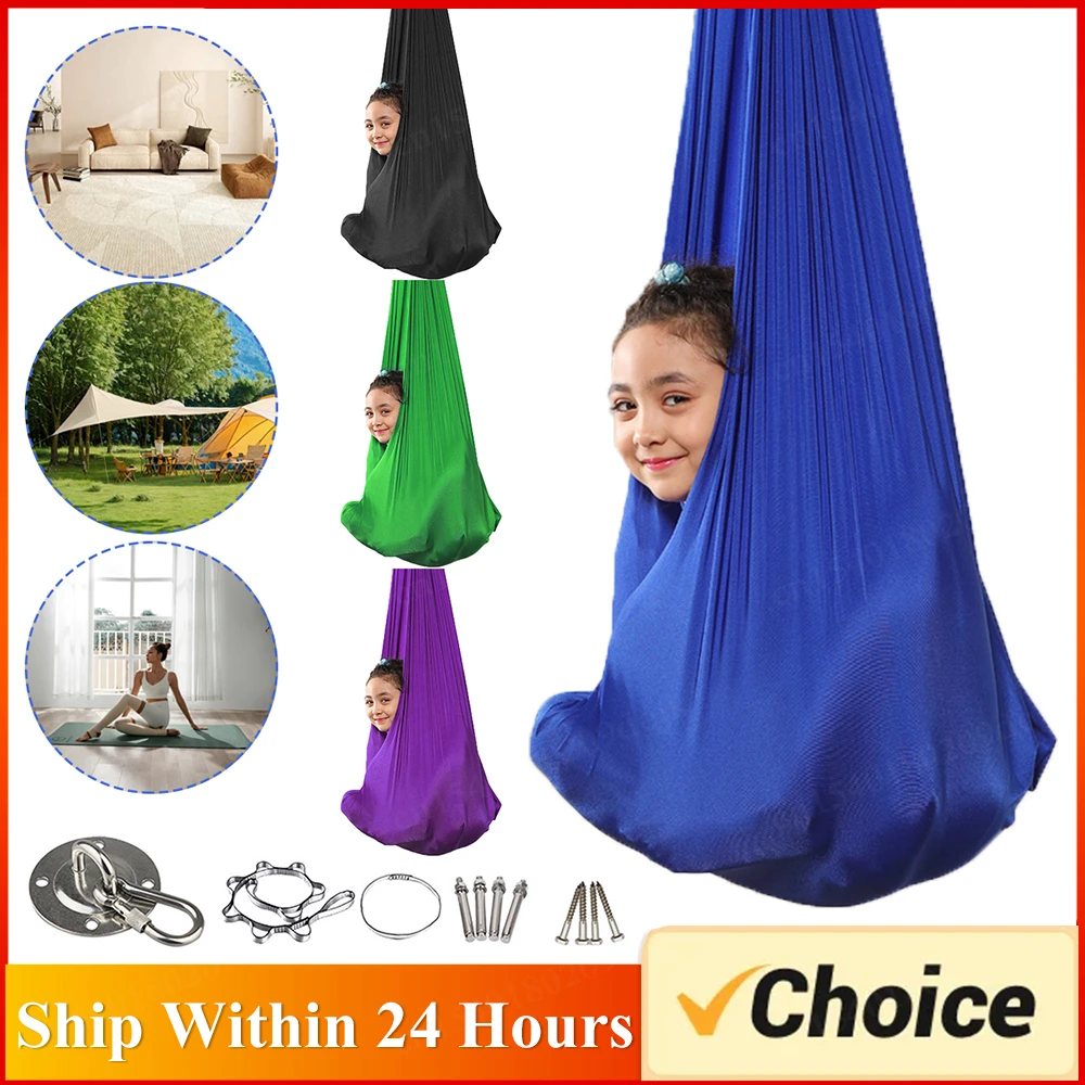 100x280cm Full set Kids Home Hanging Swing Seat Yoga Fitness Hammock Nylon Elastic Therapy Cuddle Wrap Aerial Yoga Equipment