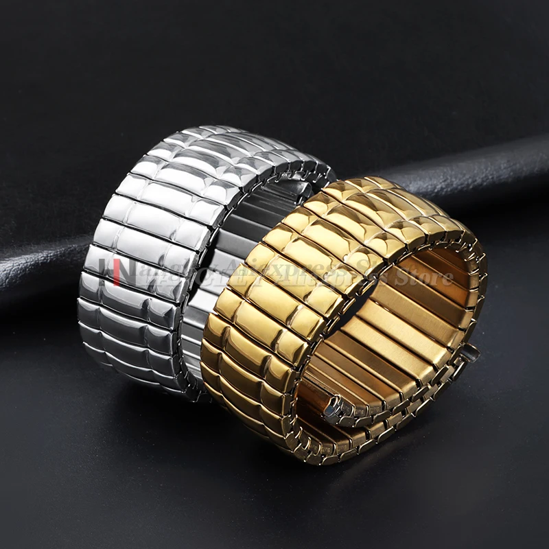 Elegant Stainless Steel Stretch Watch Band - Silver & Gold - Unisex Sport Bracelet Strap