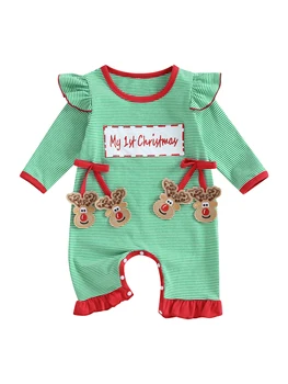 Toddler Girls Overalls Short Sleeve Round Neck Floral Print Romper Summer Outfit for Baby Girls 0-24 Months 2