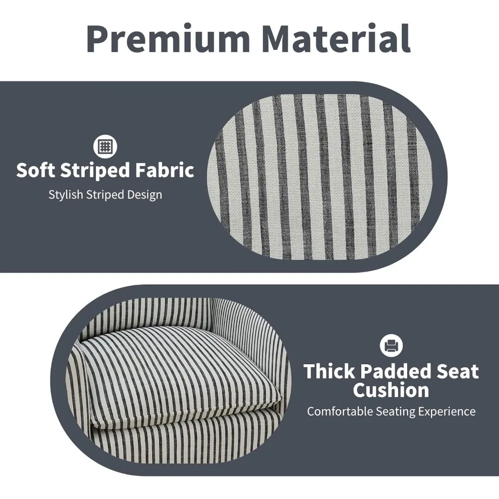 Swivel Accent Chair with Padded Backrest, 360° Rotating for Living Room Bedroom Small Spaces, Blue Stripe