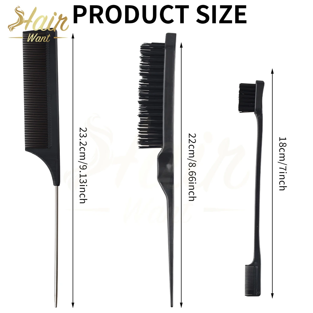 헤어 브러시 세트, 강모 헤어 브러시, 미용, 양면 가장자리 브러시, 쥐 꼬리 빗, 놀리는 빗, 3 개