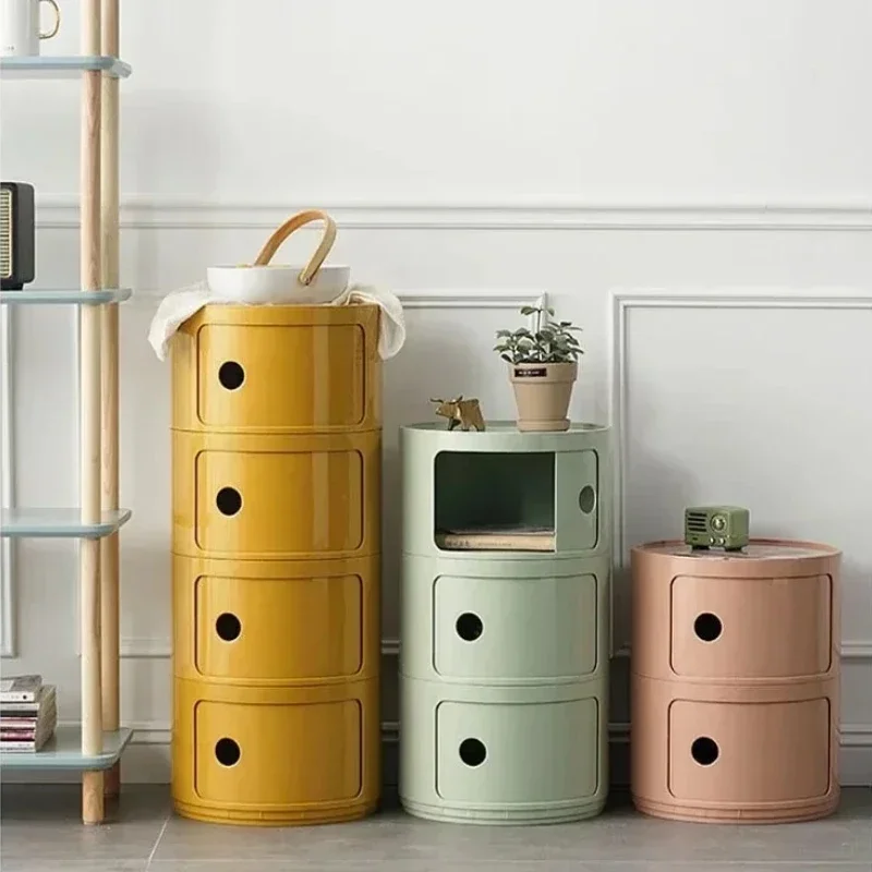 Round Multi-layer Bedside Table Simple Modern Creative Plastic Storage Cabinet Small Side Cabinet Living Room Storage plastic storage cabinet
