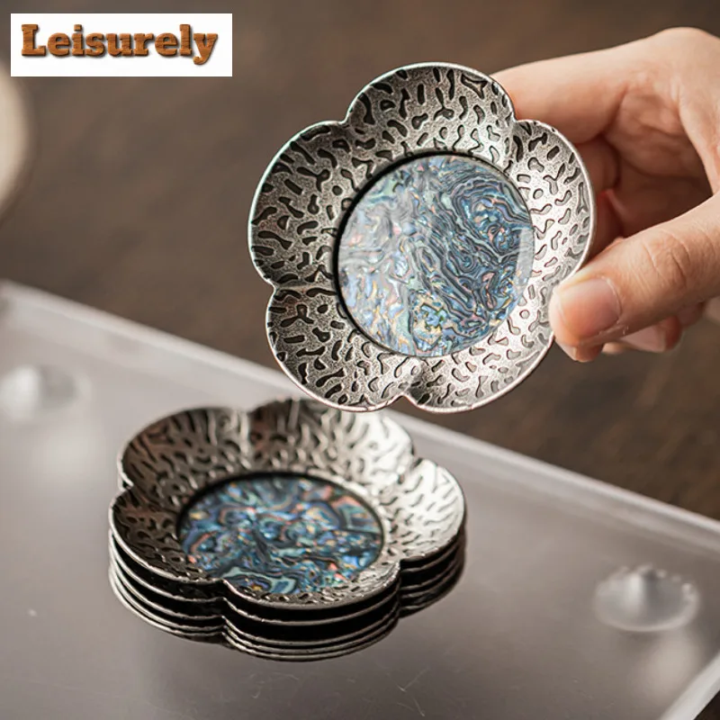 Hammer Patterned Zinc Alloy Petal Coasters Luxury Stand for Mugs for Coffee Cups Saucer Anti-scald Placemats Teacup Base Teaset